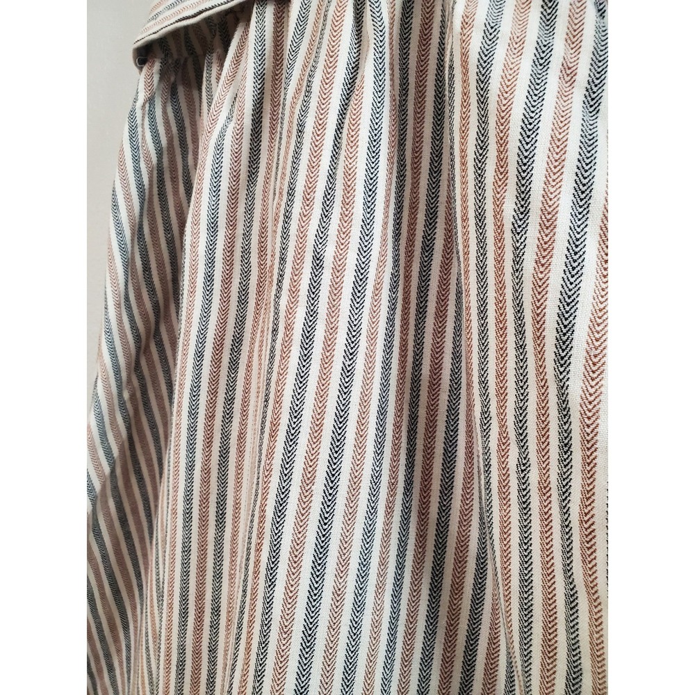 Indikah Striped Lace Up Midi Dress Neutral Tan Blue Herringbone XS - Picture 10 of 10